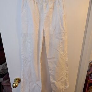 Women's White Casual Pants Scrubs 4 Pockets